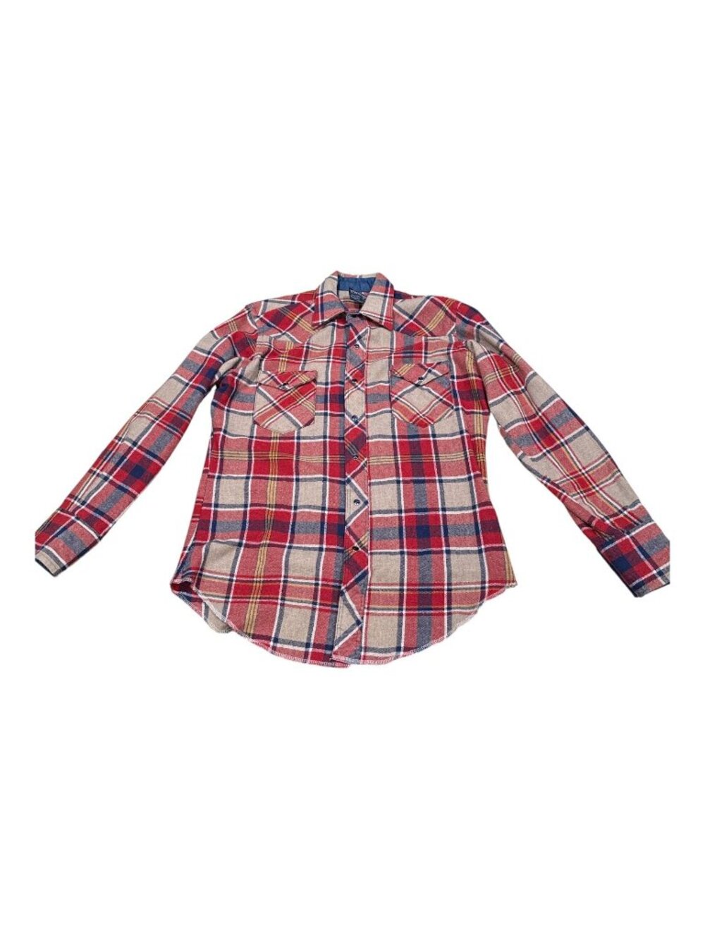 Vintage Wrangler Red Plaid Western Shirt Single Needle Tailoring 15 1/2 X 33 USA